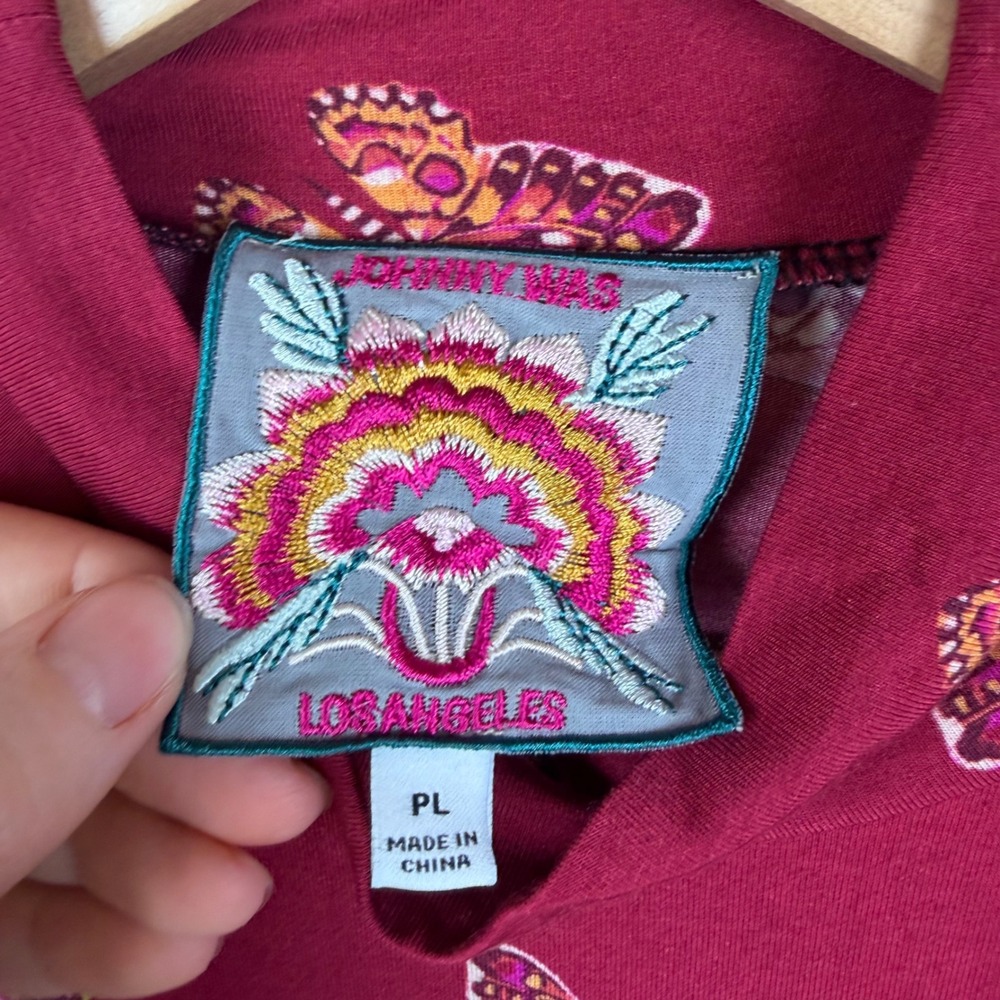 Johnny Was Janie Favorite Mock Neck Top Size PL Burgundy Butterfly Floral Comfy‎ - Picture 7 of 11